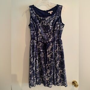Navy and Cream Lace Overlay Dress Top